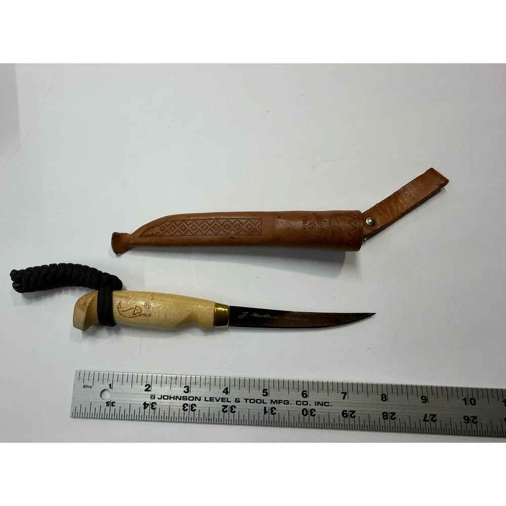 Rapala J Marttiini Finland Fillet Knife Birch Handle Leather Sheath Fishing Tool